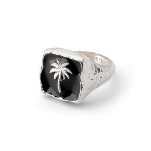 Pierścionek sygnet palma czarna żywica, srebro 925 - Pierścionki - miniaturka - grafika 1