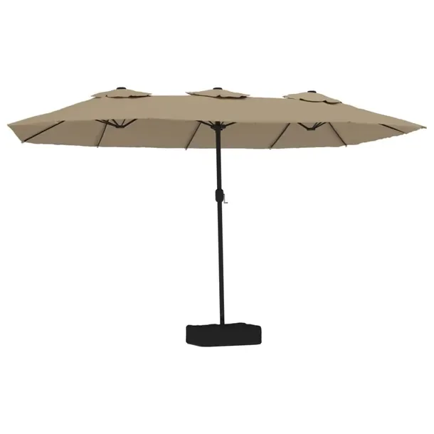 Podwójny parasol LED, 449x265x245 cm, taupe/ciemnoszary