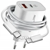 Ładowarki do telefonów - ŁADOWARKA SIECIOWA ADAPTER + KABEL USB TYPE-C 20W SZYBKIE ŁADOWANIE - miniaturka - grafika 1
