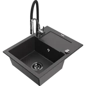 Zlewozmywaki z baterią - Mexen Enzo zlewozmywak granitowy 1-komorowy z ociekaczem i baterią kuchenną Aster, czarny nakrapiany - miniaturka - grafika 1
