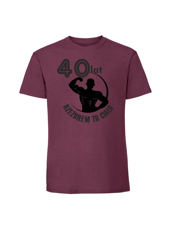 Męska koszulka z nadrukiem - 40 + rzeźbiłem to ciało Burgundowy L