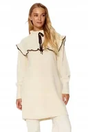 Swetry damskie - TRENDYOL SWETER DŁUGI Z FALBANAMI BEŻOWY KLASYCZNY 42 5AA - miniaturka - grafika 1