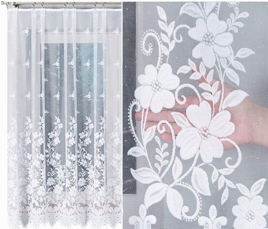 Ludwika firana żakardowa wzór 023092, 200x180cm prosta (gotowa) z obszyciem