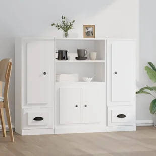 vidaXL Wysokie szafki, 3 szt., białe, materiał drewnopochodny - Szafki do salonu - miniaturka - grafika 1