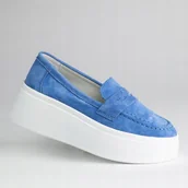 Mokasyny damskie - Mokasyny damskie skóra zamsz GOODIN GD-LX1028 niebieski lekkie slip on 39 - Goodin - miniaturka - grafika 1
