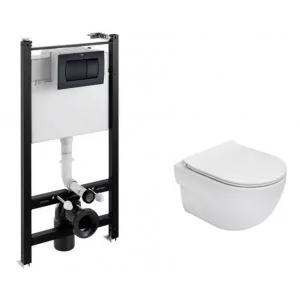 ROCA A893104711 ACTIVE BLACK Zestaw podtynkowy (stelaż+wsporniki+miska+deska+przycisk) - Stelaże i zestawy podtynkowe do WC - miniaturka - grafika 1