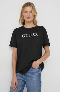 Guess t-shirt damski kolor czarny - Koszulki sportowe damskie - miniaturka - grafika 1