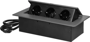 Orno Gniazdo meblowe wpuszczane w blat z płaskim frezowanym rantem i przewodem 1,5m, 3x2P+Z Schuko, grafitowe - Gniazdka elektryczne - miniaturka - grafika 1