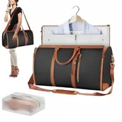 Akcesoria podróżnicze - TORBA PODRÓŻNA ROZKŁADANA czarna z pokrowcem na ubrania garnitur 2w1 - miniaturka - grafika 1