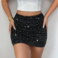 Spódnice - TEMU Modna i wygodna damska sukienka z unikalnym designem, srebrnymi cekinami, podkreślającą sylwetkę, dzięki obcisłemu krótkiemu fartuchowi. - miniaturka - grafika 1