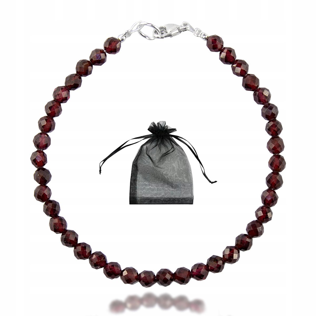 Bransoletka Naturalny GRANAT PIROP fasetowany 4mm Srebrne Zapięcie 925 19cm, bez marki, AG00000441