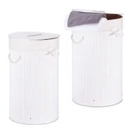 Kosze na bieliznę - relaxdays 2 x kosz na pranie bambusowy okrągły biały - miniaturka - grafika 1