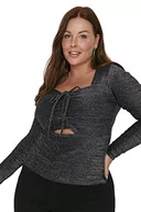 Body - Trendyol Damska damska dopasowana bodycon kwadratowy kołnierz dzianina plus size bluzka koszulka, czarna, 5XL, Czarny, 5XL (Duże Rozmiary) - miniaturka - grafika 1