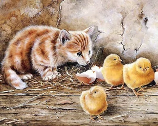 Malowanie po numerach Kotek z kurczaczkami  40x50cm 1005681 - Malowanie po numerach - miniaturka - grafika 1