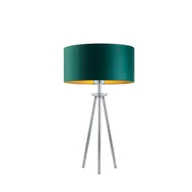 Lampy stojące - Srebrna lampa stołowa na trójnogu w stylu urban jungle ALTA GOLD z abażurem w kolorze zieleni butelkowej - miniaturka - grafika 1