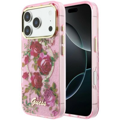 Etui GUESS IML Glitter Blossom Roses do Apple iPhone 17 Pro/18 Pro Różowy