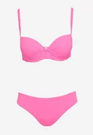 Stroje kąpielowe - Fuksjowe Komplet Dwuczęściowy Bikini Biustonosz z Metalowym Zapięciem Majtki Typu Figi Vertella - miniaturka - grafika 1