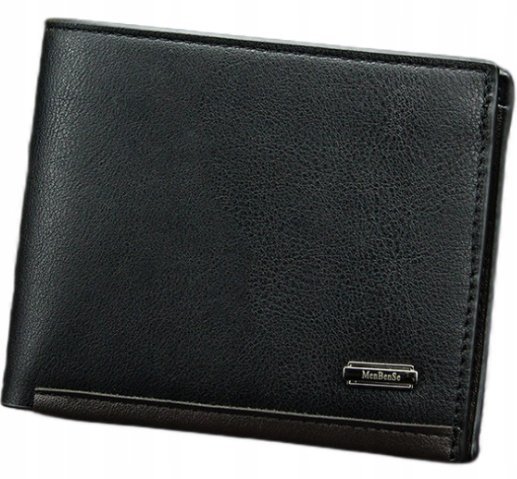 Portfel Męski Skórzany Czarny Składany Elegancki Na Prezent P57