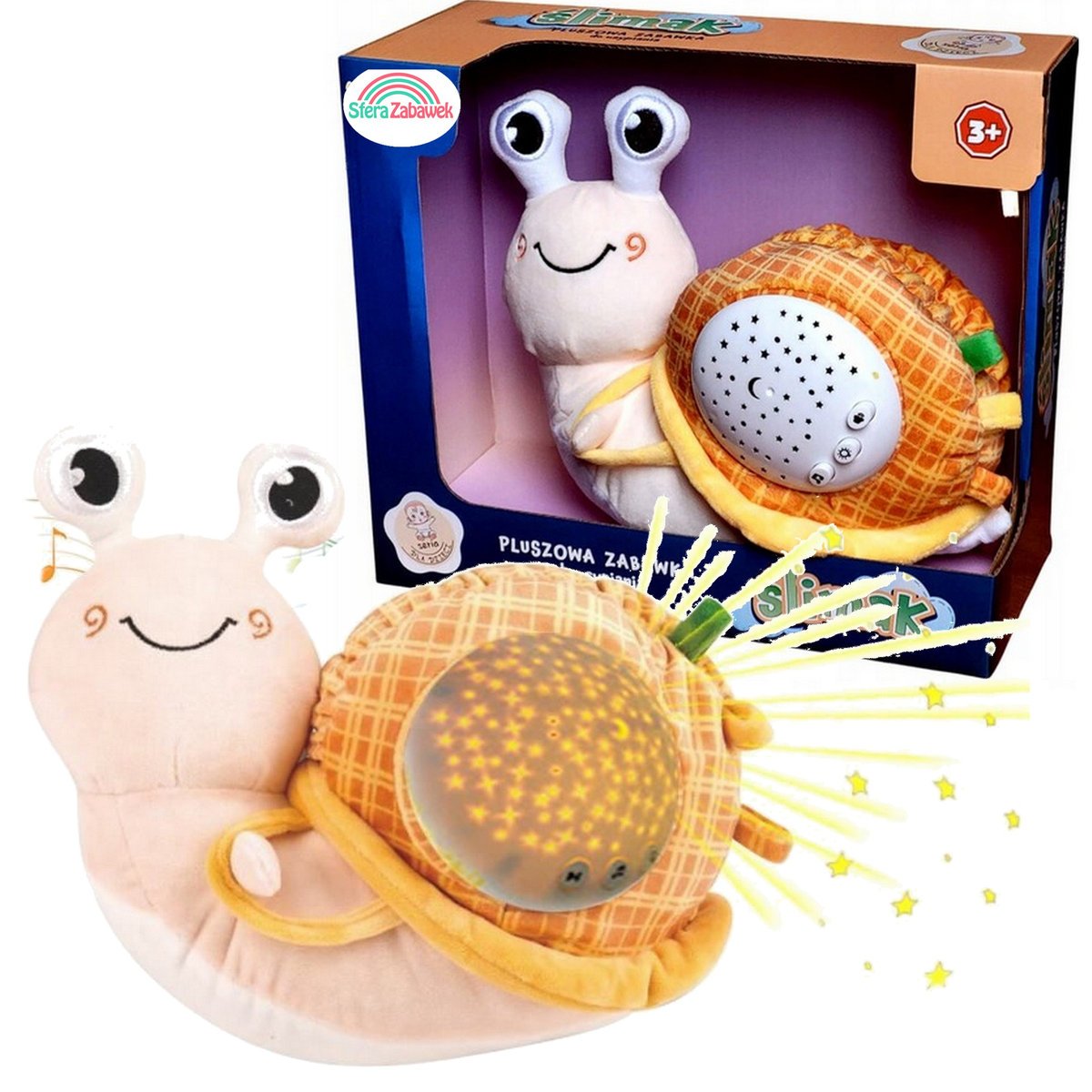 Interaktywny Śpioszek do snu projektor poduszka maskotka usypiacz ślimak