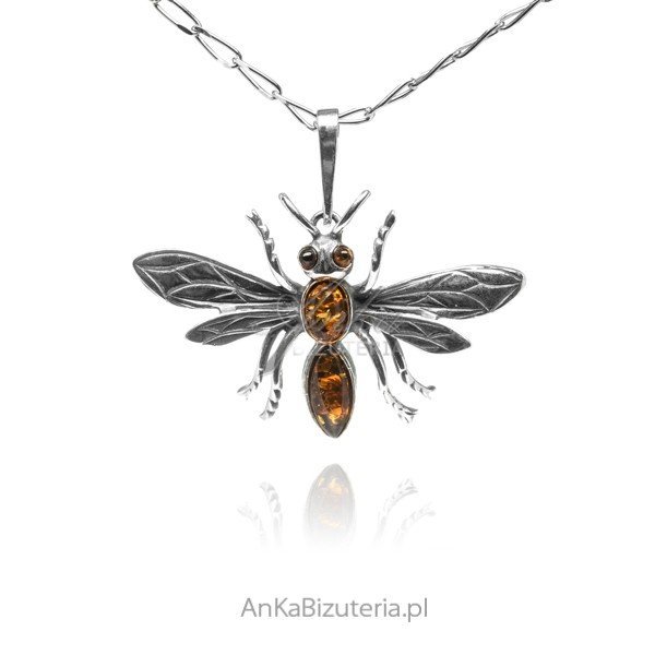 ankabizuteria.pl Srebrna zawieszka z bursztynem WAŻKA