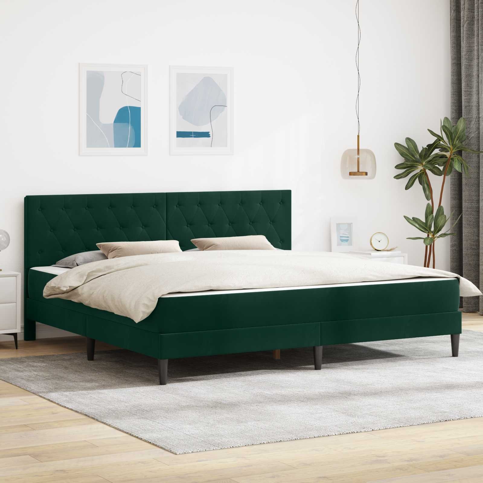 vidaXL vidaXL Rama łóżka z materacem Ciemna zieleń 200 x 200 cm Aksamit