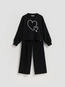 Spodnie i spodenki dla dziewczynek - Reserved - Bawełniany komplet - czarny - miniaturka - grafika 1