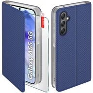 Etui i futerały do telefonów - Etui z klapką do Samsung A55 5G Zamykane Granatowe Futerał Szkło 9H - miniaturka - grafika 1