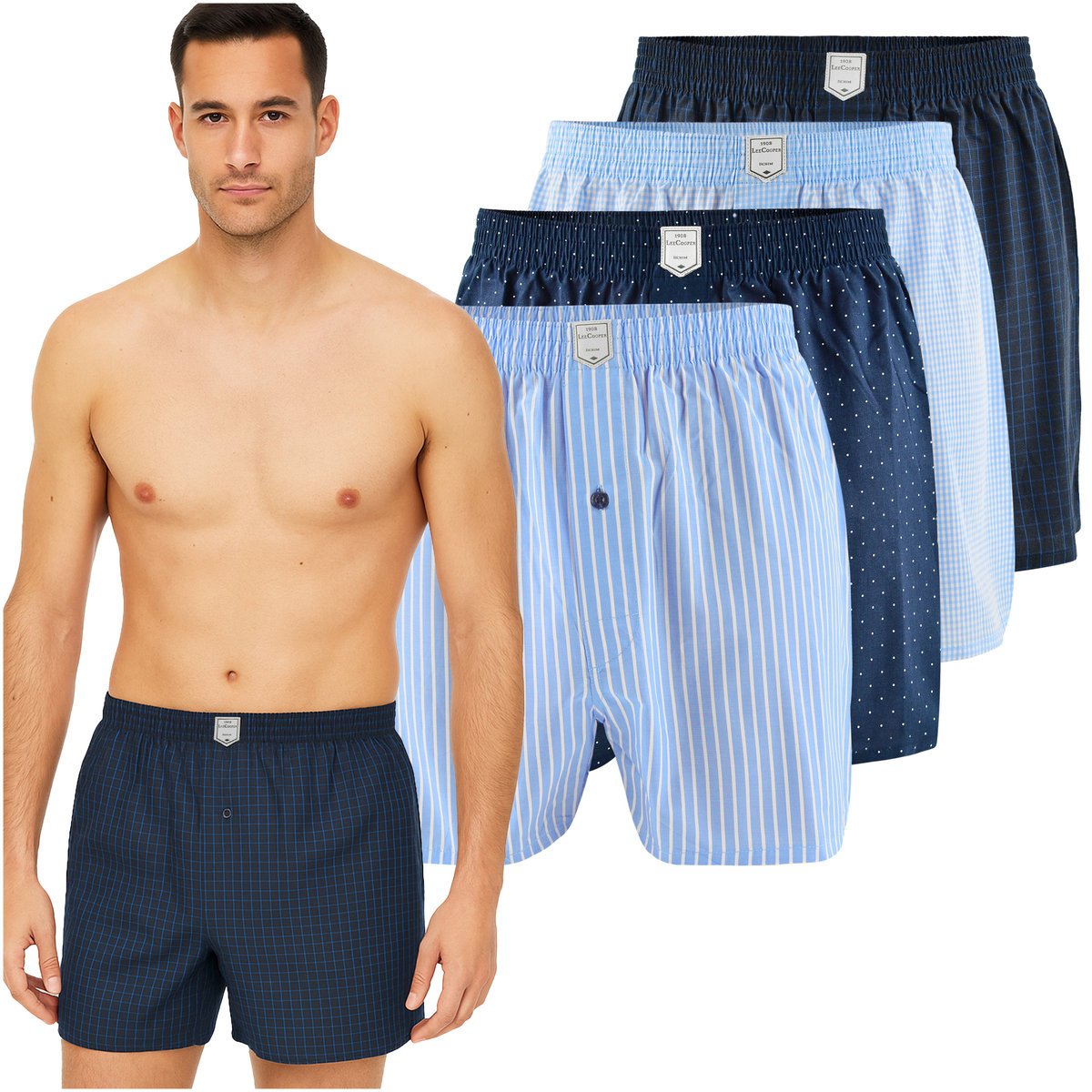 Lee Cooper Bokserki Męskie Luźne 4 sztuki Zestaw Bawełna Niebieskie XL