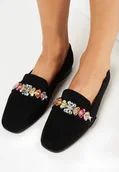 Mokasyny damskie - Czarne Mokasyny na Płaskiej Podeszwie z Ozdobnym Paskiem Narethia - miniaturka - grafika 1