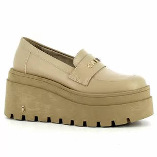 Beżowe mokasyny na koturnie CARINII - Carinii - Mokasyny damskie - miniaturka - grafika 1