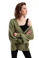 Swetry damskie - Trendyol Damski regularny kardigan z dzianiny z dekoltem w serek, Miętowy, L - miniaturka - grafika 1