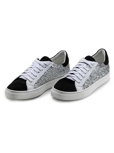 Anna Morellini Skórzane sneakersy "Gisara" w kolorze srebrno-biało-czarnym - Trampki damskie - miniaturka - grafika 1