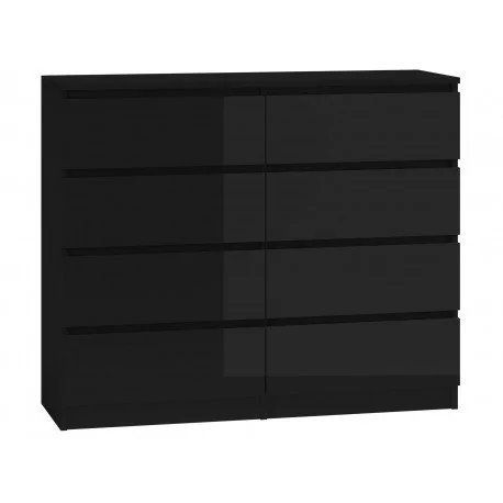 Topeshop Komoda duża z 8 szufladami, czarna połysk, 120x40x97 cm