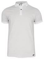 Koszulki męskie - Biała Elegancka Koszulka Polo, Męska, Krótki Rękaw -Just Yuppi- T-shirt, w Czarne Kropki, Groszki - miniaturka - grafika 1