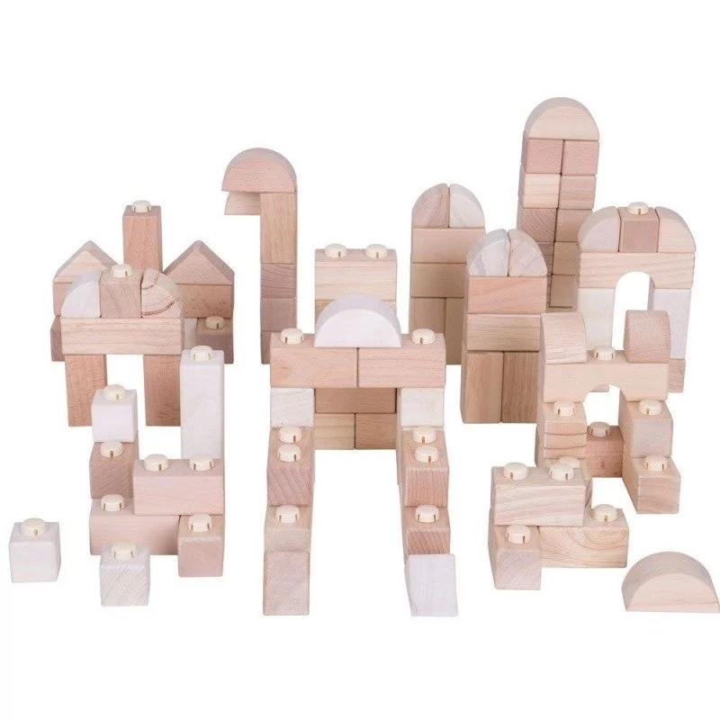 Bigjigs Toys, Klocki drewniane Natural 100 sztuk