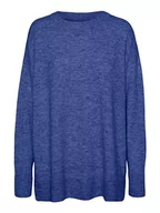 Swetry damskie - VERO MODA Vmfiluca Ls O-Neck Long Ga Noos sweter damski, Beaucoup Blue/Szczegóły: melanż, XS - miniaturka - grafika 1