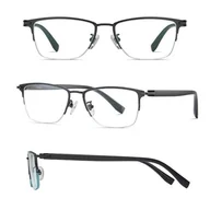 Okulary korekcyjne, oprawki, szkła - Ultralekkie tytanowe okulary zerówki z filtrem Blue Light do komputera półramkowe TN824B - miniaturka - grafika 1