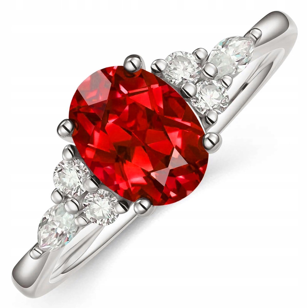 Srebrny Pierścionek z Rubinem Cyrkonie Regulowany Elegancki Stal Szlachetna