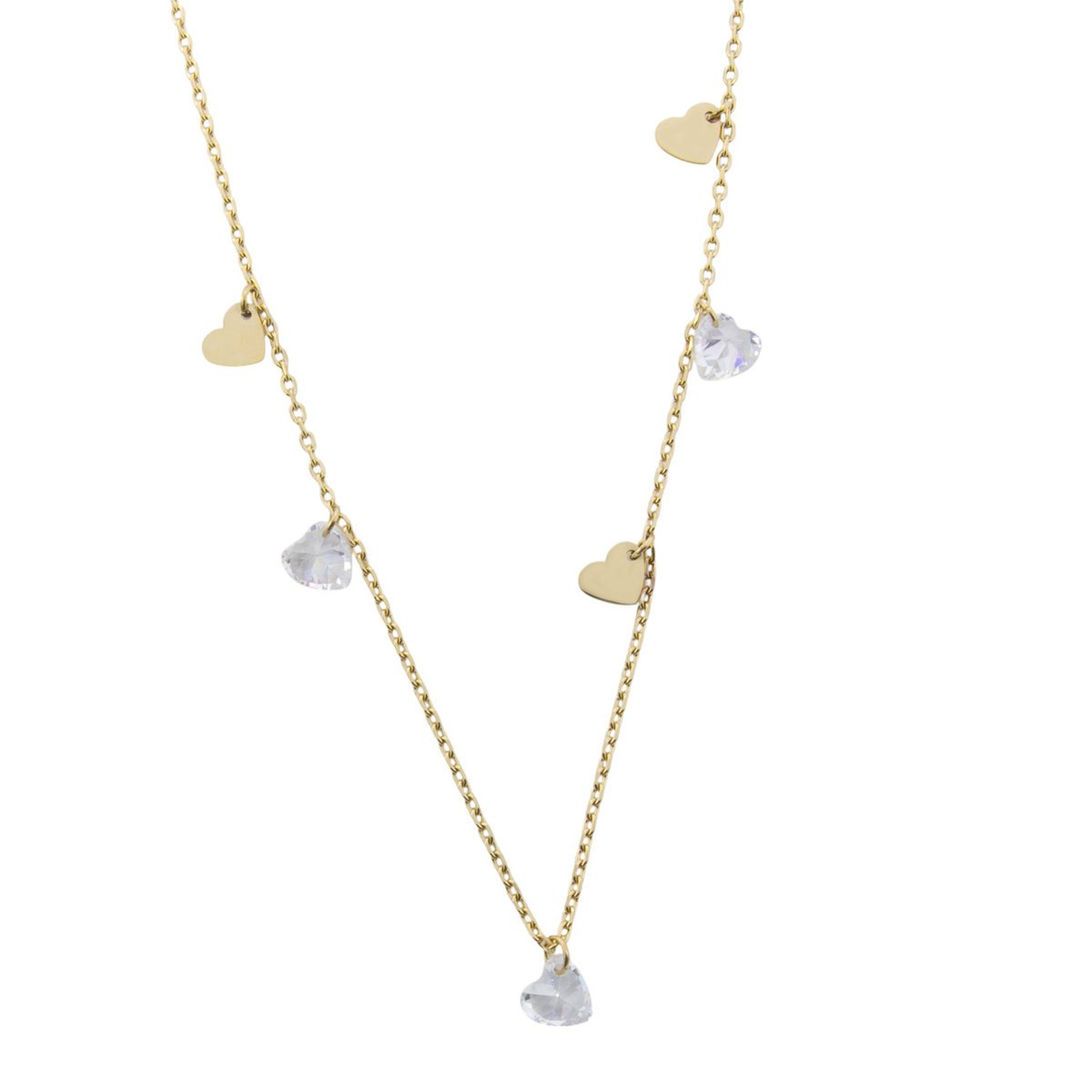 Naszyjnik ze stali szlachetnej celebrytka serce kryształki