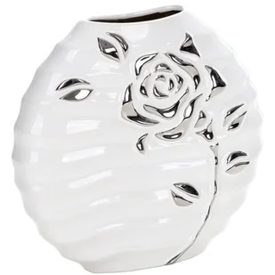 Wazon EUROFIRANY Floresa 01 28 x 7 x 28 cm Biało-srebrny - Wazony i flakony - miniaturka - grafika 1