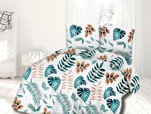 Pościel z satyny bawełnianej, liście monstery, 160x200 cm, 3 elementy - Pościel - miniaturka - grafika 1