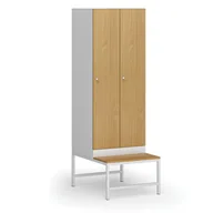 Szafki biurowe - Szafka ubraniowa z ławeczką, 2 szafki, 1875 x 600 x 500/800 mm, zamek cylindryczny, drzwi laminowane, buk - miniaturka - grafika 1