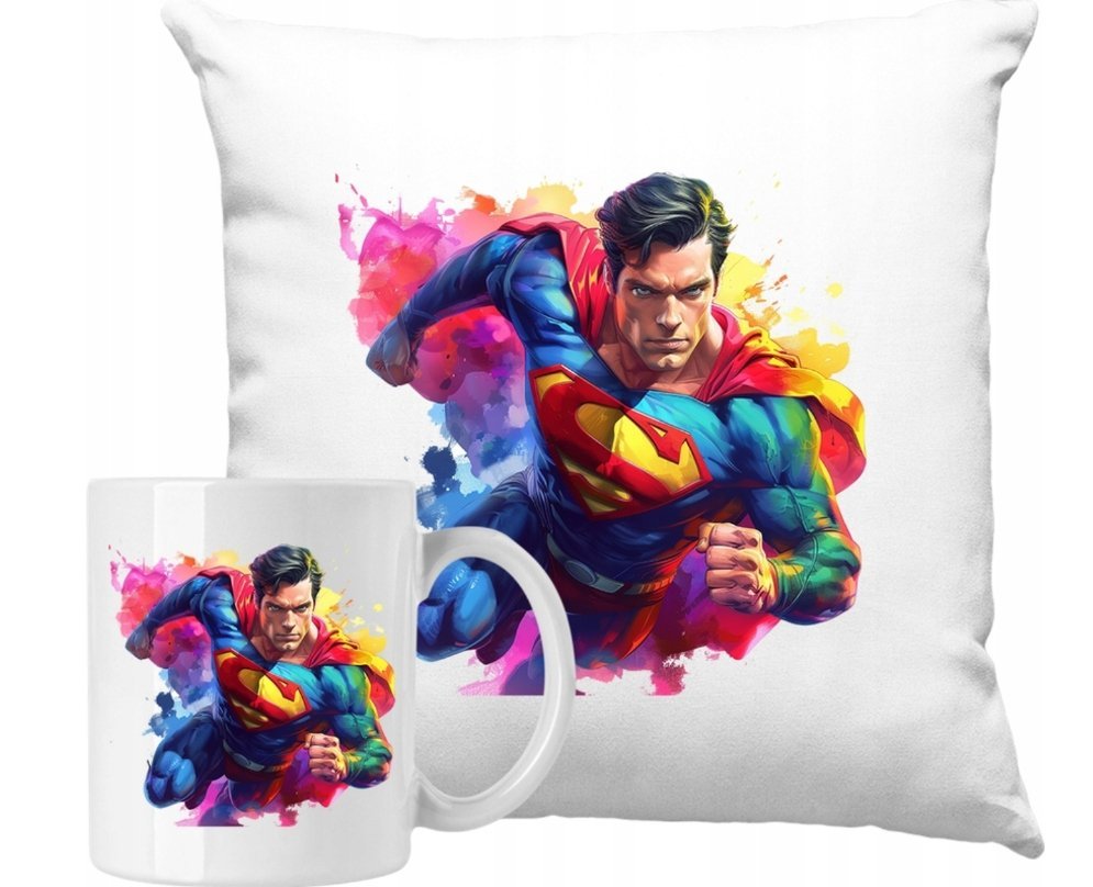 ZESTAW PODUSZKA + KUBEK Superman Superbohater Kolory Pomysł Na Prezent
