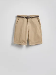 Reserved - Szorty chino z paskiem - beżowy - Spodenki damskie - miniaturka - grafika 1