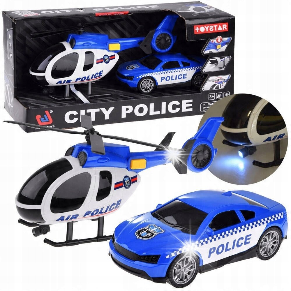 Zestaw pojazdów policyjnych auto helikopter dźwięk światło ZA4626