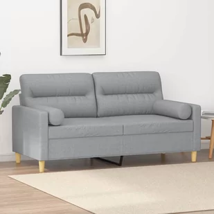 vidaXL 2-osobowa sofa z poduszkami, jasnoszara, 140 cm, tkanina - Sofy i kanapy - miniaturka - grafika 1