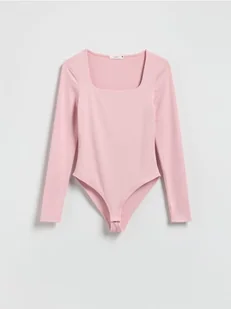 Reserved - Body z dekoltem karo - różowy - Koszulki i topy damskie - miniaturka - grafika 1