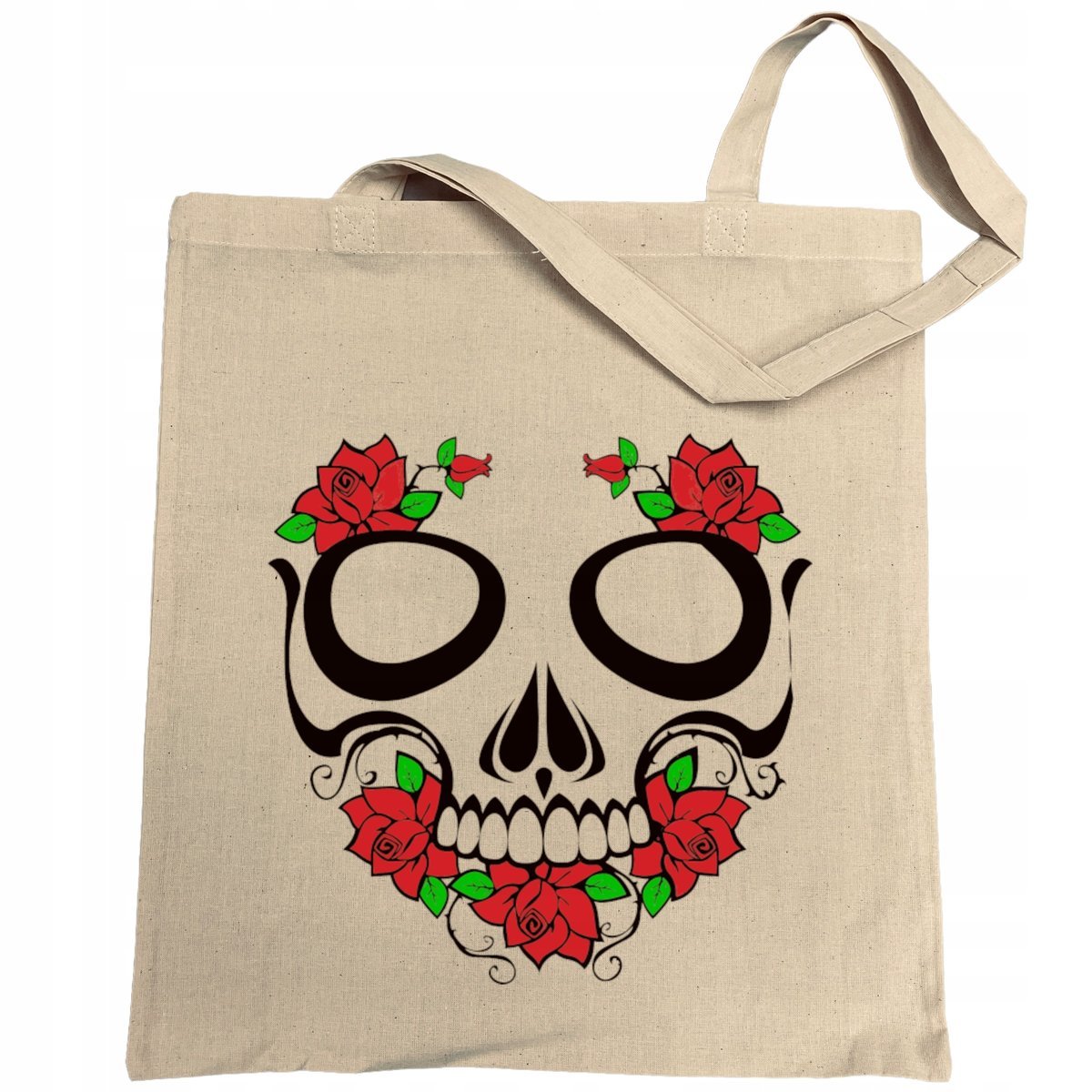 Torba na zakupy nadruk Czaszka z Różami