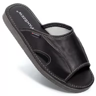 Kapcie męskie - PanSzew Kapcie Męskie SKÓRZANE Odkryte Klapki Domowe KLASYCZNE Czarne Laczki 40-46 - miniaturka - grafika 1