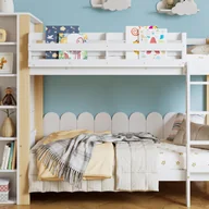 Łóżka dla dzieci i młodzieży - Łóżko piętrowe 90x200 cm - z szafą i 6 otwartymi półkami - Lite drewno + MDF - Biały+Naturalny (bez materaca) - miniaturka - grafika 1